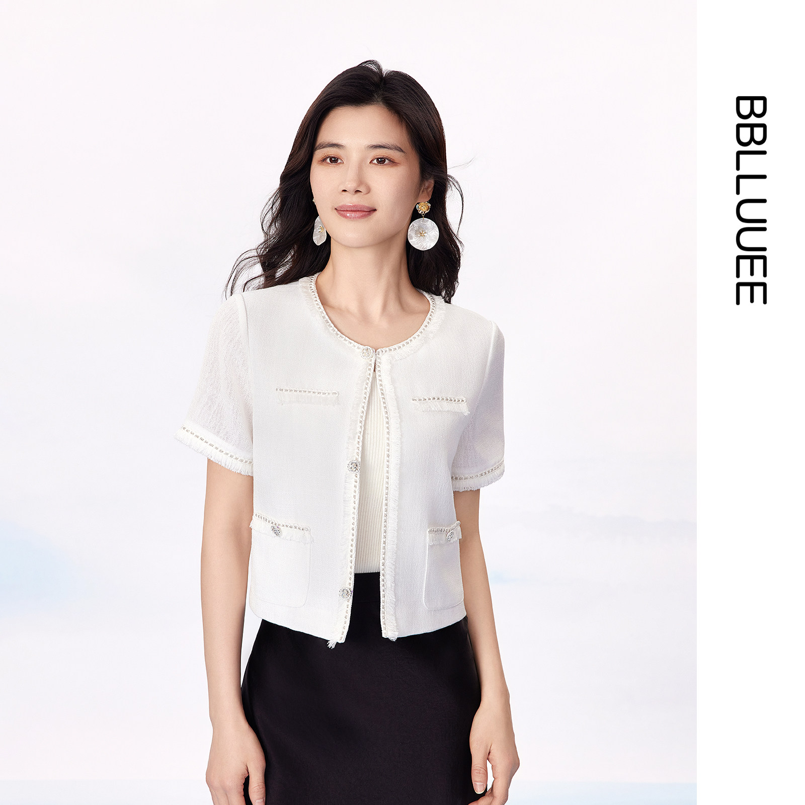 【小香风】BBLLUUEE/粉蓝衣橱2025夏装新款气质毛边花呢短外套女,女装/女士精品,短外套,淘宝优惠券,粉丝福利购,淘宝优惠卷