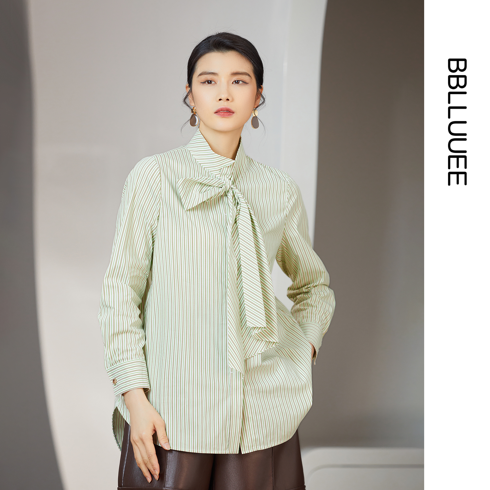 商场同款 双色条纹 廓形柔软衬衫