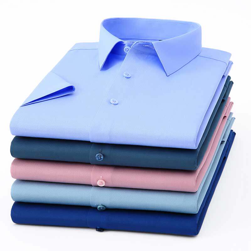 中年人纯色男士短袖衬衫中年爸爸免烫弹力宽松休闲中老年衬衣春款