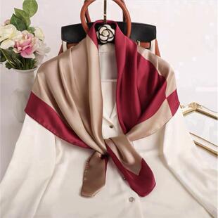 新款 红色拼接丽锦缎丝巾90X90CM高级感2025新款 围巾女百搭 RGF