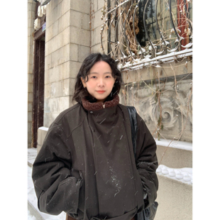 ifbeer立领羊羔毛圈圈毛棉服棉衣韩版休闲棕绿色短款秋冬外套女