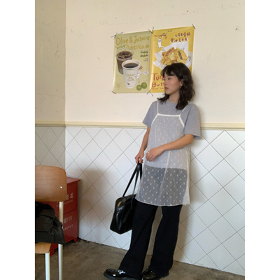 韩系复古连衣裙蕾丝吊带叠穿