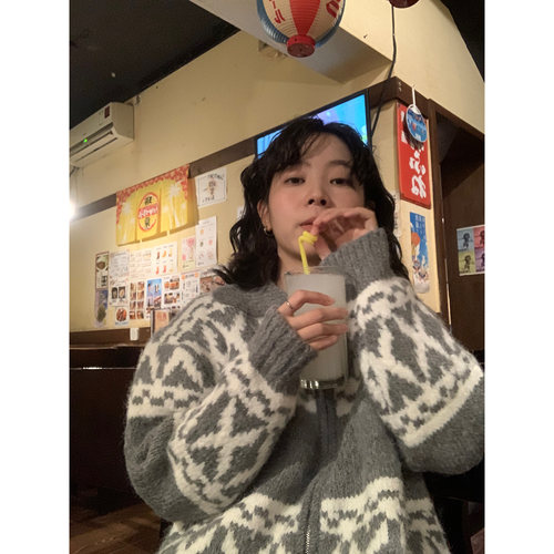 ifbeer方领慵懒复古韩版毛衣外套