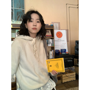 ifbeer淡奶黄色连帽套头毛衣韩宽松女ins冬季上衣长袖复古针织衫