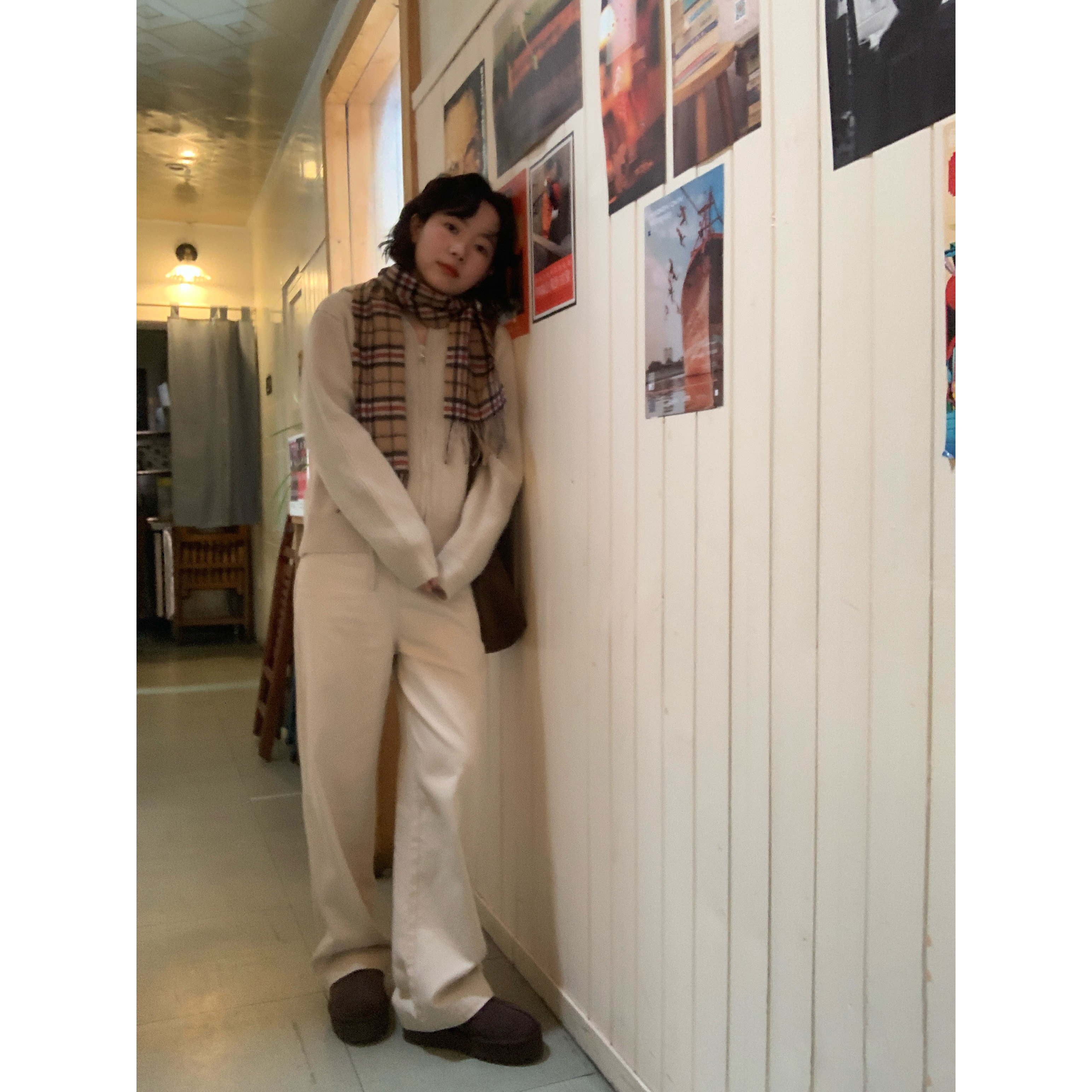 ifbeer复古杏色宽松拖地长裤阔腿直筒高腰牛仔裤韩版女秋天冬ins