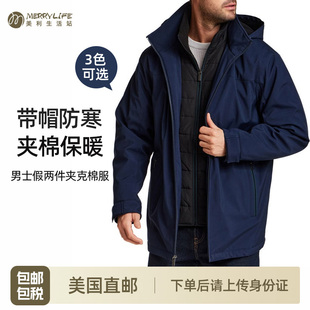 美国直邮 Weatherproof男士夹棉假两件棉服厚款双层连帽保暖外套