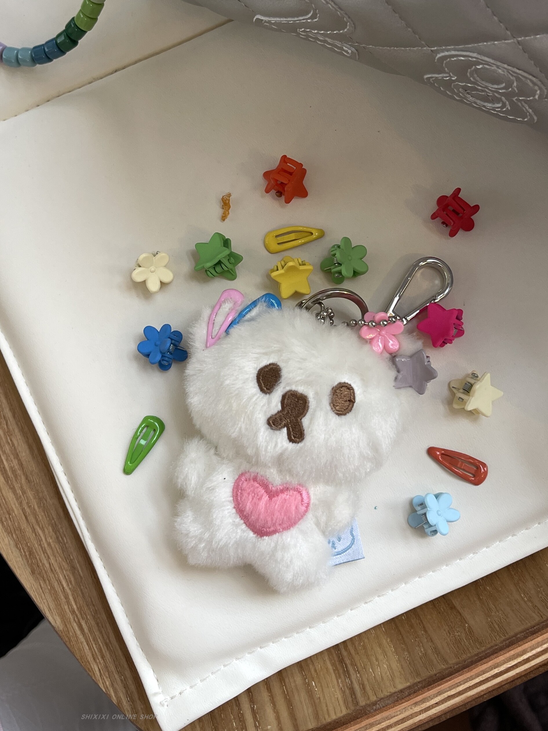KOREAN INS STYLE LOVE PLUSH CUTE WHITE BEAR DOLL KEYCHAIN BAG PENDANT PENDANT ORNAMENT HAIRPIN