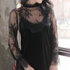 2018 spring and autumn new pattern lady Lace shirt Network Shayi Primer Transcutaneous Long sleeve Versatile Lace perspective Base coat