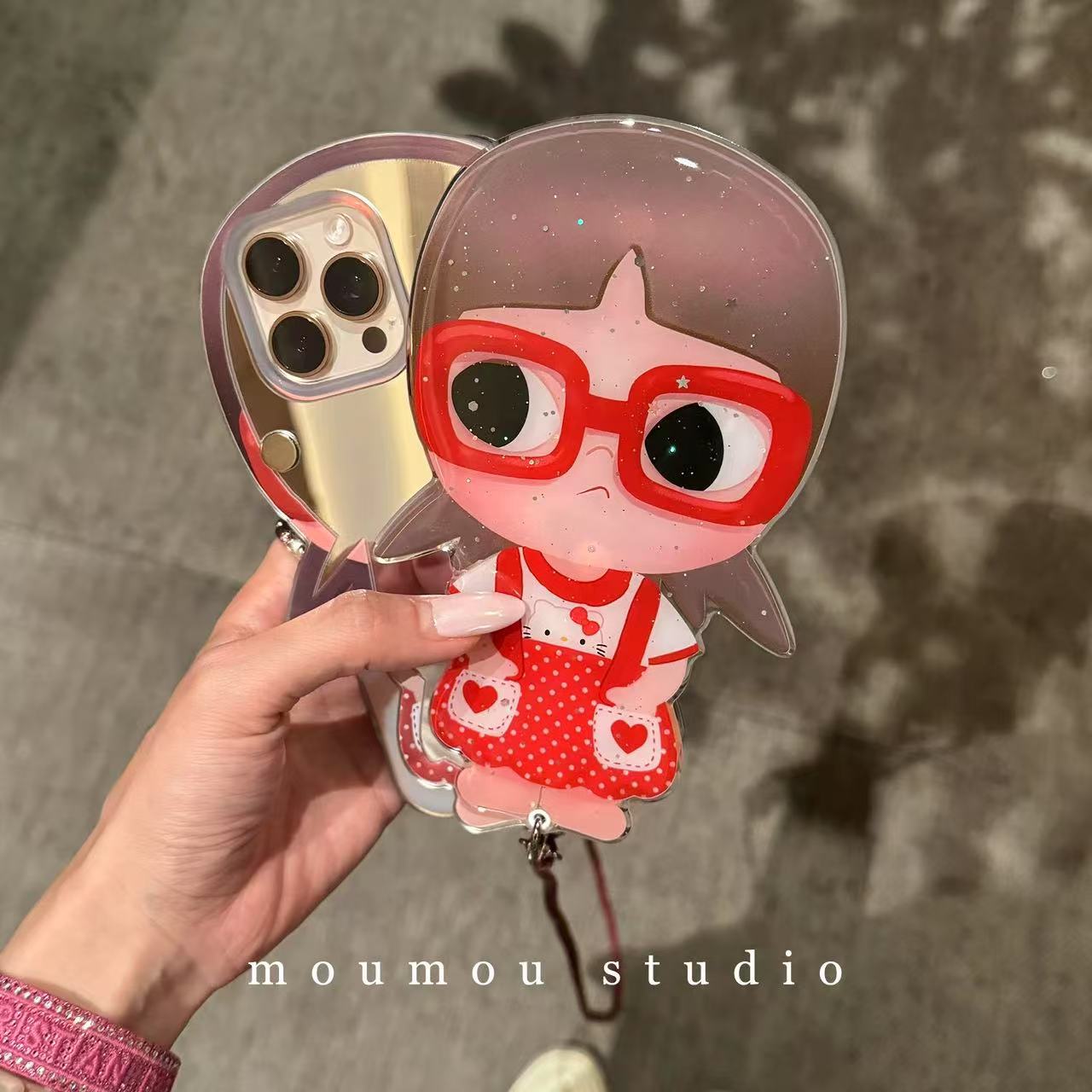 立体可爱编织眼镜女孩镜面适用iPhone16promax苹果15手机壳14斜挎