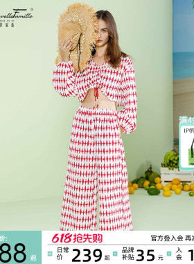 新世家族家居服女款夏季新款外穿休闲大码度假服时尚红色款睡衣