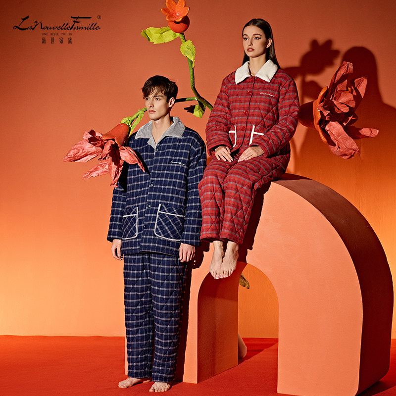 新世家族加厚三层夹棉纯棉情侣睡衣女款2025新款冬红套装家居服,女士内衣/男士内衣/家居服,睡衣/家居服套装,淘宝优惠券,粉丝福利购,淘宝优惠卷