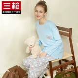 Хлопковая милая пижама, демисезонный комплект, хлопковый лонгслив, штаны, круглый воротник