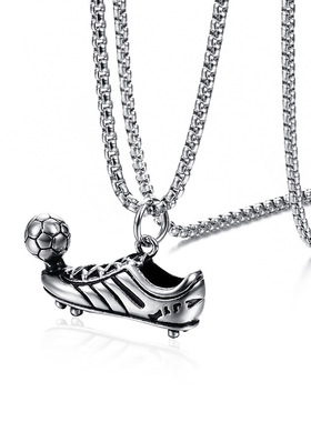 世界杯运动鞋踢足球项链欧美潮人个性霸气钛钢吊坠男士挂件配饰品