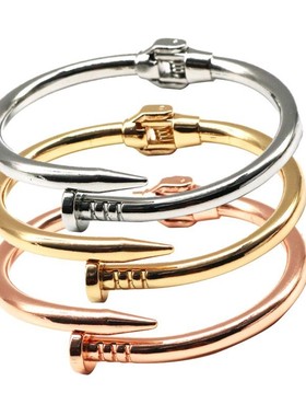 欧美时尚流行弹簧铁钉子手镯情侣男女士经典个性潮人创意开口手环