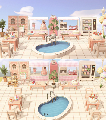 动森动物森友会泳池咖啡厅stylenanda pink cafe户外泳池咖啡厅