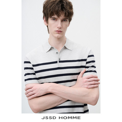 JSSDHOMME棉羊绒条纹POLO衫