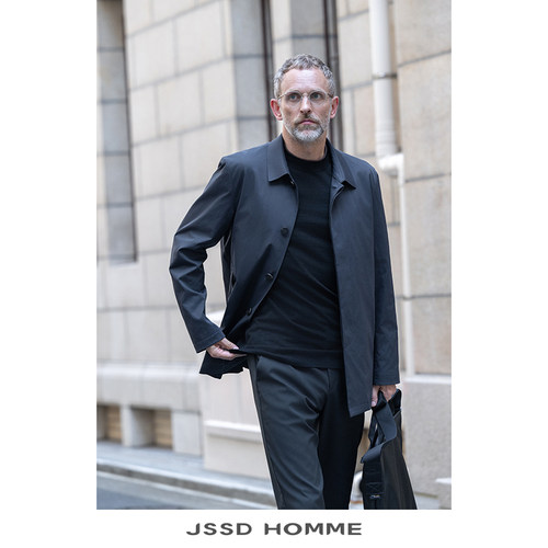 JSSDHOMME舒柔特翻领中长款风衣