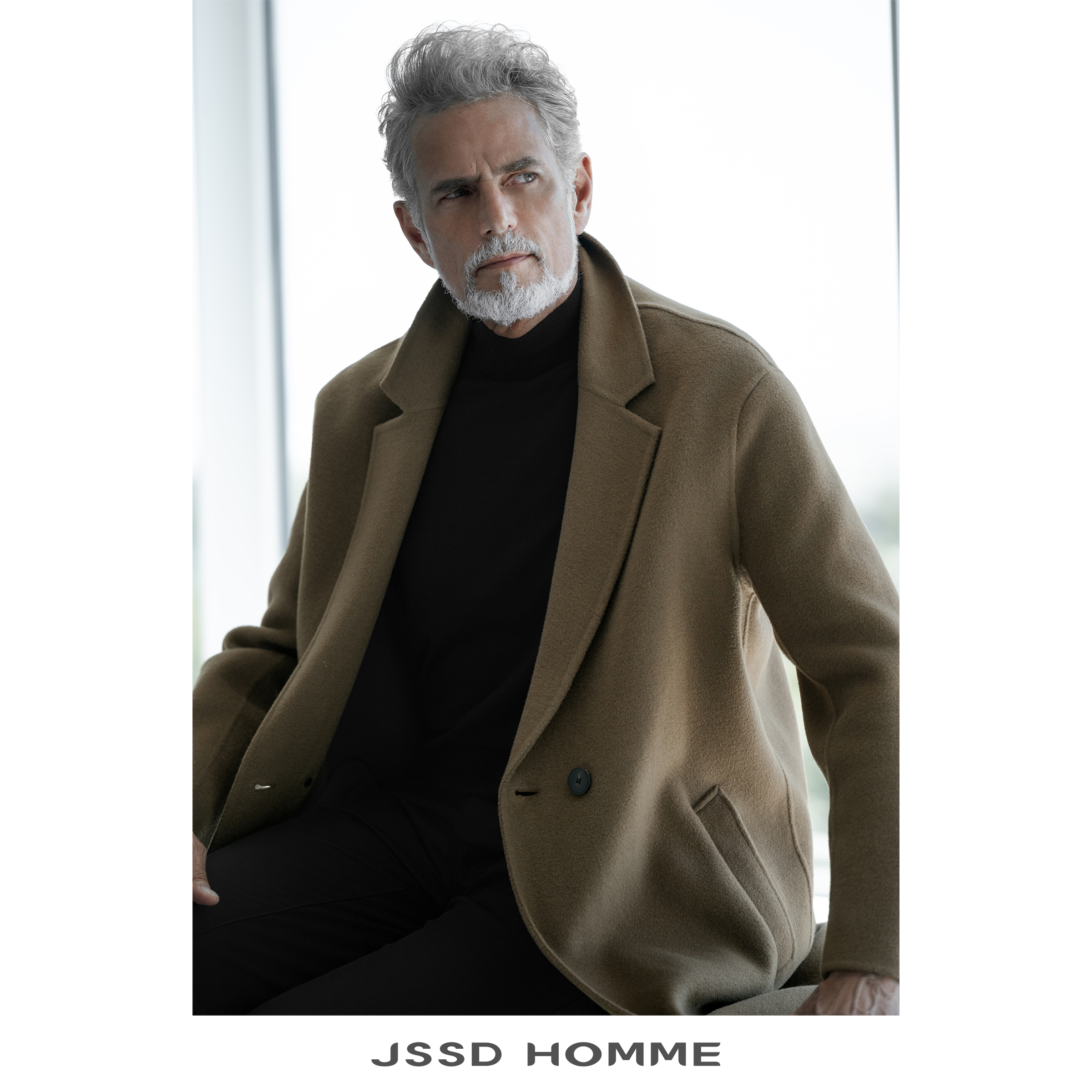 JSSDHOMME羊毛呢中长款大衣男