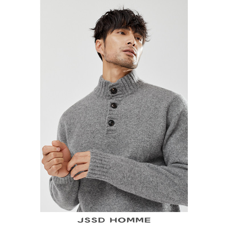 jssdhomme骆驼绒混纺冬季羊毛衫