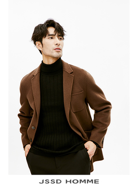 JSSD HOMME 冬季羊毛西服手工双面呢外套平驳领男士休闲西装男款