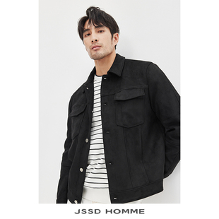 新款 春秋季 男款 夹克麂皮绒男士 JSSD 翻领休闲夹克外套男款 HOMME