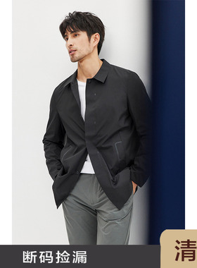 JSSD HOMME 暗门襟中长款风衣男春秋季男士翻领风衣商务外套男款