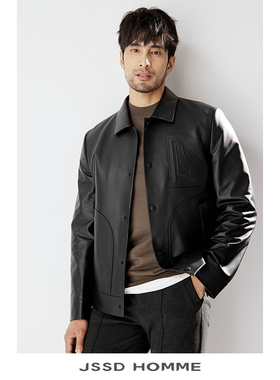 JSSD HOMME 澳洲绵羊皮商务休闲皮夹克男士皮衣翻领外套真皮皮衣