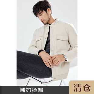 羽绒外套商务休闲立领纯色白鸭绒羽绒服男 鹿皮绒男士 JSSD HOMME
