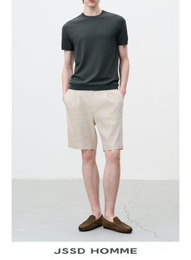 JSSD HOMME 伊力特纱线凉感舒适透气男士圆领短袖针织衫休闲T恤男