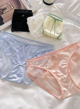 法式千金~绸缎舒适透气中腰高腰亲肤少女内裤薄款透视轻熟三角裤