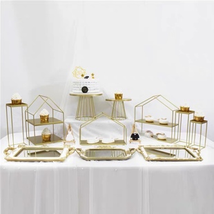 金色婚礼甜品台摆件展示架生日装饰蛋糕点心托盘架子冷餐茶歇摆台