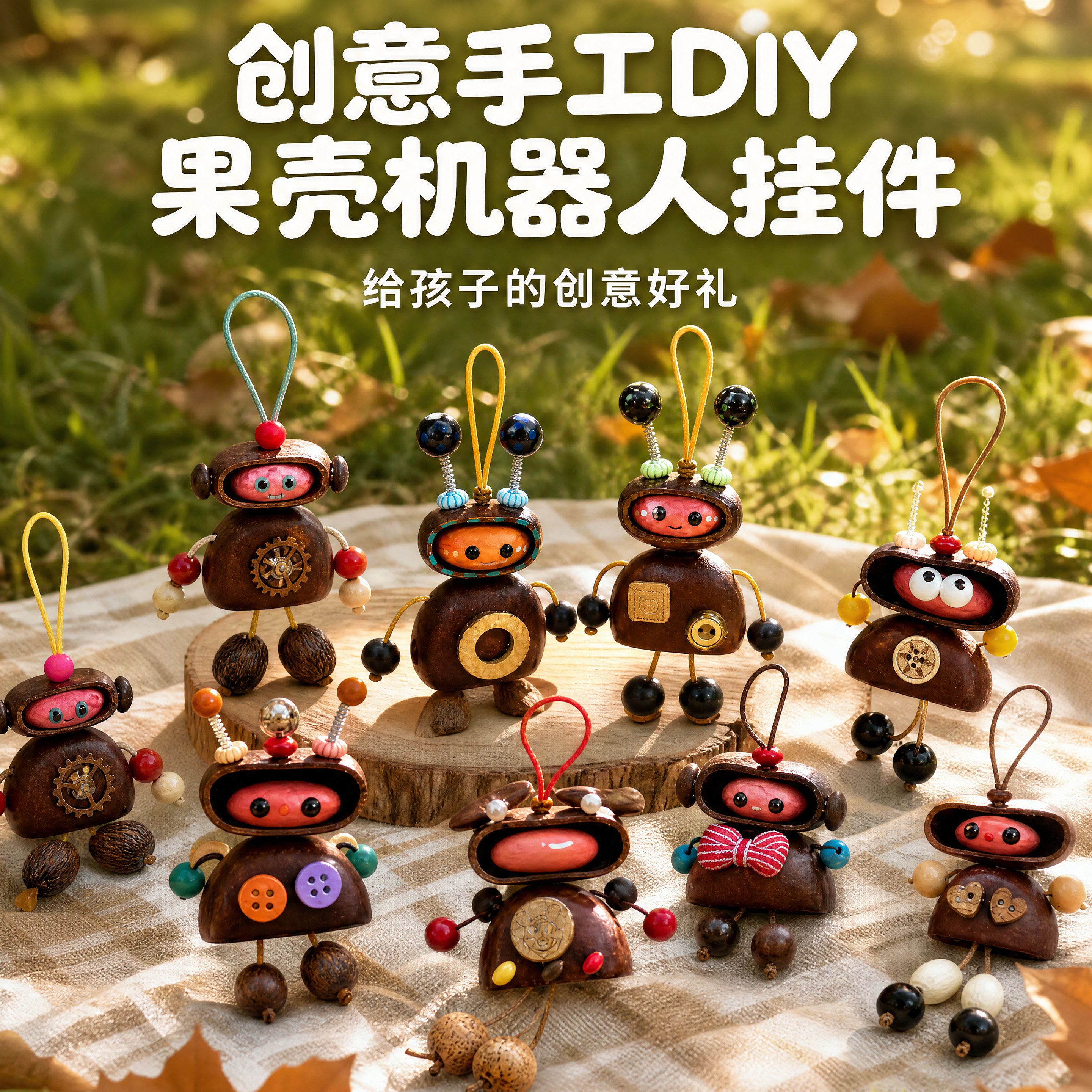 果壳机器人DIY创意手工挂件萌趣十足学校男女提高注意力黏贴手作