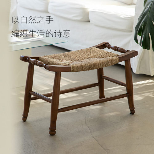 中古藤编小方凳换鞋凳玄关实木矮