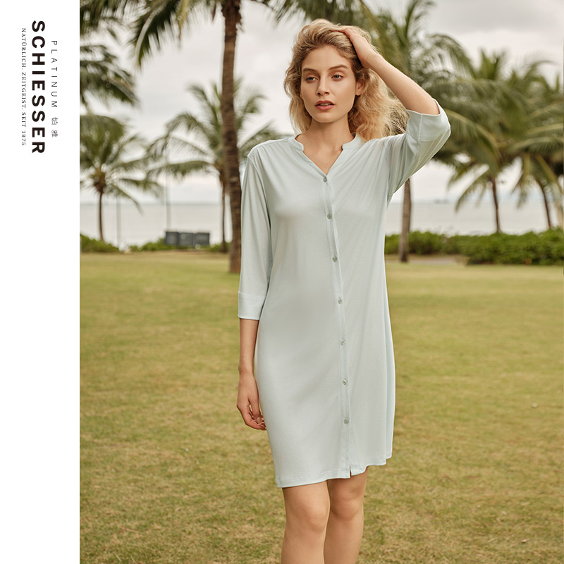 SCHIESSER舒雅铂雅25年夏季新品女士棉质莱赛尔连衣裙家居睡裙