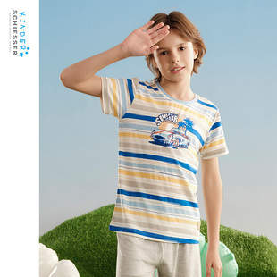 SCHIESSER舒雅中大童25年新品 上衣T恤 男童莫代尔夏日海洋短袖