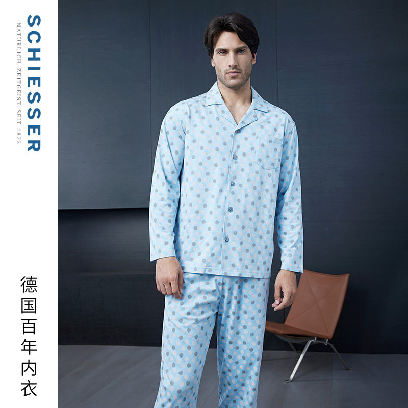 SCHIESSER舒雅男士40S纯棉双面布印花小翻领睡衣家居服套装21930H,女士内衣/男士内衣/家居服,睡衣/家居服套装,淘宝优惠券,粉丝福利购,淘宝优惠卷