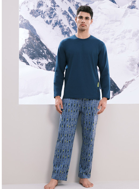 SCHIESSER舒雅男士纯棉亲肤透气圆领睡衣家居服套装23414H