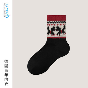 舒雅25秋冬新品 3A抗菌含绵羊毛新年鸿运马年红品中筒袜 男女童同款