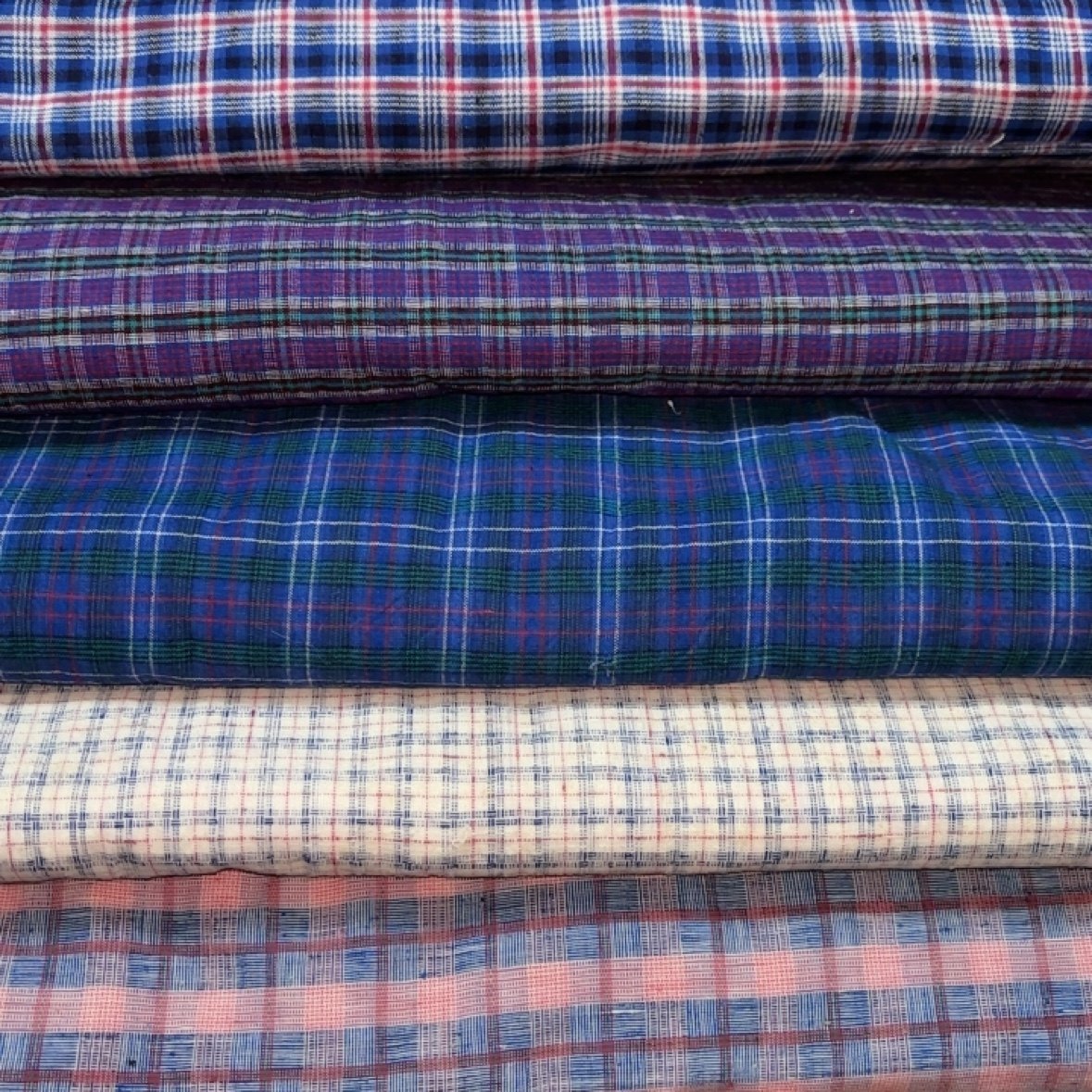 上海宽幅彩色格子土布手织布纯棉老土布衣服手工diy布料