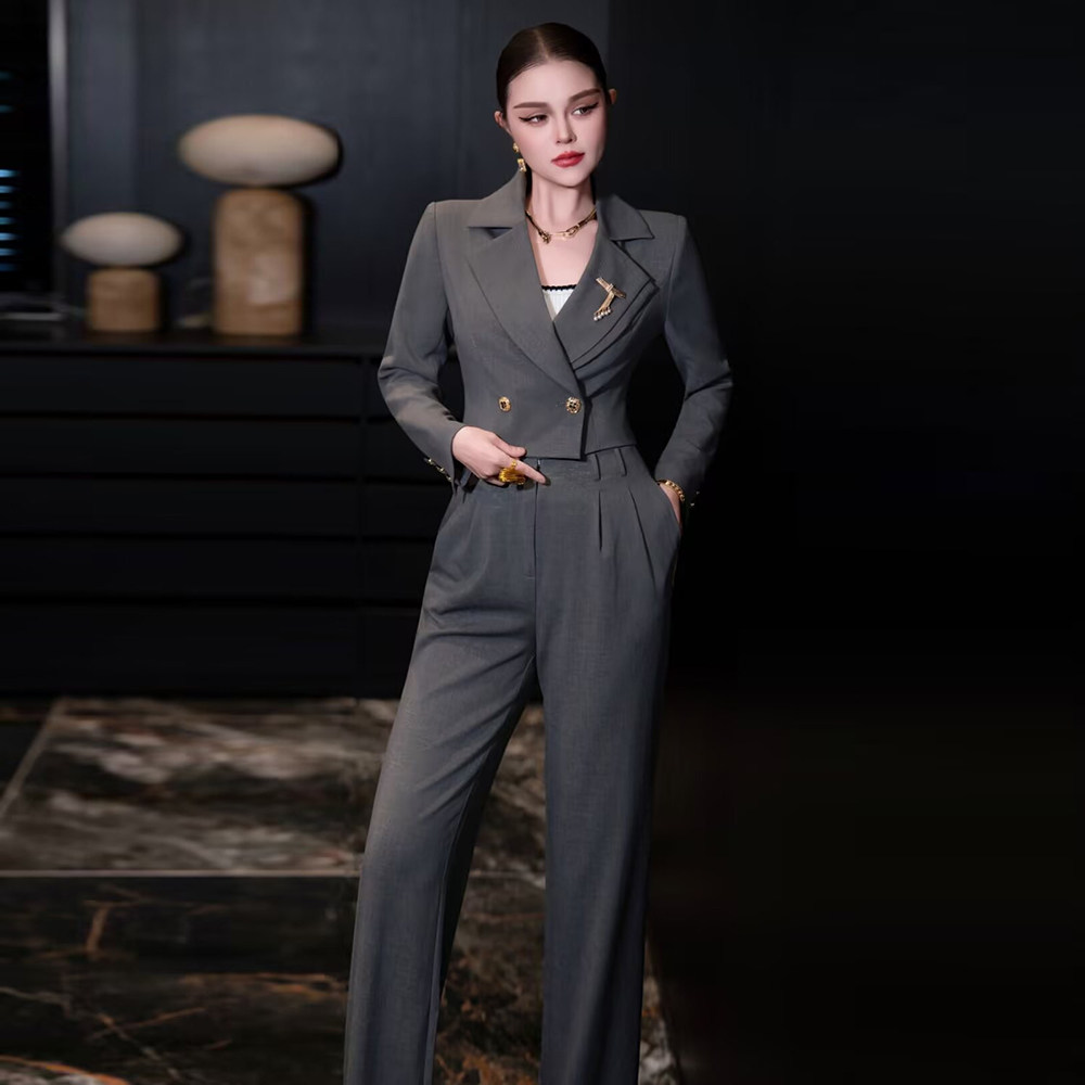 2025年秋冬新款高端轻奢正装职业通勤干练长袖短外套西装裤子套装