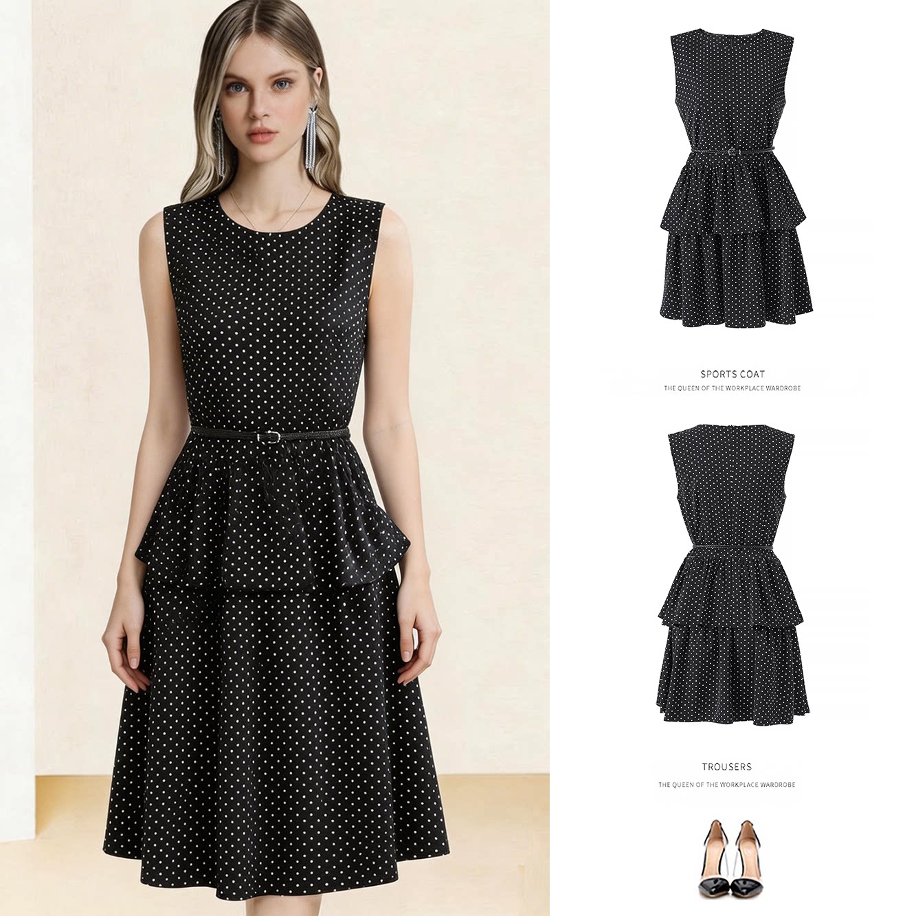 2026年春夏新款黑色波点无袖连衣裙收腰荷叶摆气质显瘦背心裙通勤