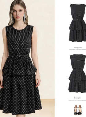 2026年春夏新款黑色波点无袖连衣裙收腰荷叶摆气质显瘦背心裙通勤