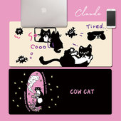 奶牛猫咪电脑鼠标垫超大橡胶精密锁边萌宠鼠标垫键盘电竞防滑桌垫