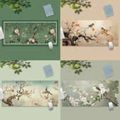 中式 喜鹊唯美超大橡胶鼠标垫锁边电脑键盘书桌垫学生游戏防滑桌垫