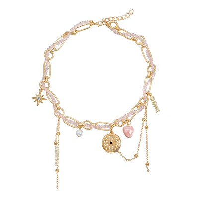 爱心鱼骨水晶项链女珍珠饰品甜酷