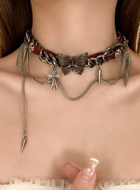 y2k亚文化甜酷辣妹金属蝴蝶项链