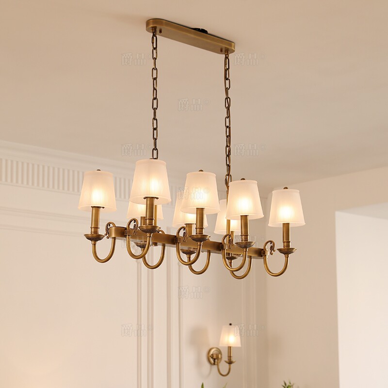 美式复古全铜长排餐厅吧台吊灯 复式楼别墅长餐桌吊灯灯具