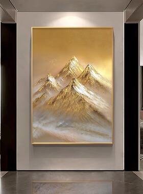 纯手绘油画日照金山金箔轻奢挂画