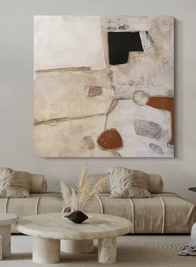 YE手绘赤贫风抽象肌理油画现代玄关卧室客厅灰色方形简约装饰挂画