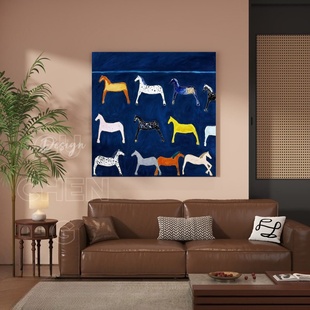 纯手绘油画|天马行空|北欧现代极简抽象骏马装饰画客厅肌理挂画